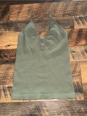 Free People Olive Ribbed V-Plunge Cami